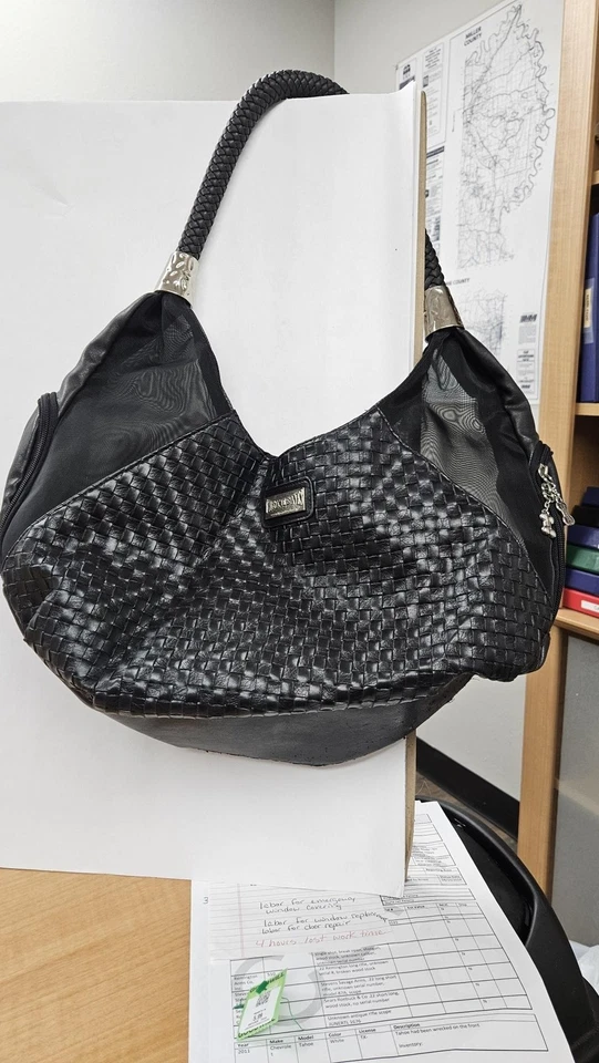 Bolso de Mano Portador de Perros Cromo Huesos Negro Tejido Malla Lados Mango Trenzado Mascota Foto 1 de 4