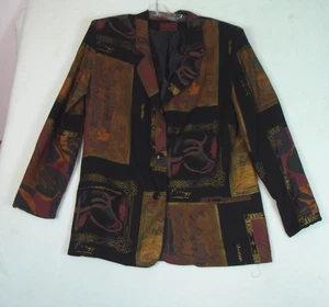 Patina International 2 Button Blazer Women Large Black Gold Asian Vintage USA - Picture 1 of 12