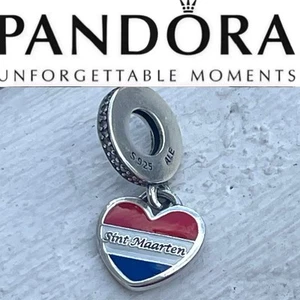 Rare Pandora Exclusive St Maarten Caribbean Heart Flag Dangle Charm - Picture 1 of 12