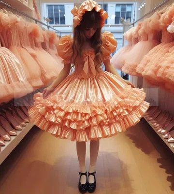 Шикарный оранжевый Лолита свадебное платье ярусный оборки короткие платья короткий рукав - Изображение 1 из 4