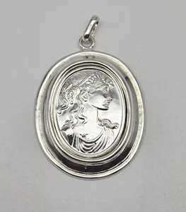 VTG Sterling Silver 925 ITALY Madonna Lady Cameo Oval Drop Pendant - 5.5g - Picture 1 of 4