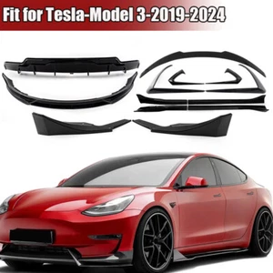 Front+Rear Bumper+Rear Spoiler+Side Skirts For 17-23 Tesla Model 3 Full Body Kit - Picture 1 of 14
