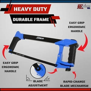 Hand Saw | 12 inch Adjustable Hacksaw Frame Set | 24 TPI Metal Blade | HD - Picture 1 of 4