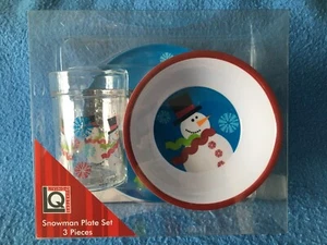 SNOWMAN PLATE SET 3 Pieces Tumbler Plate Bowl Living Quarters Bon-Ton NEW - Picture 1 of 2