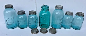 Vintage Ball Ideal blaue Gläser 7 Stück mit Deckel - Bild 1 von 7
