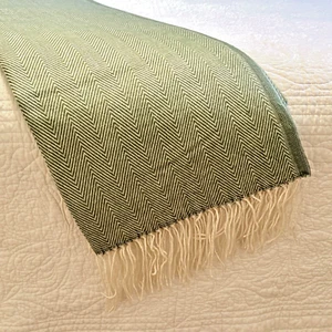 BOURINA Chevron Zigzag Faux Cashmere Throw Blanket Soft Lightweight Green 50x62" - Picture 1 of 7