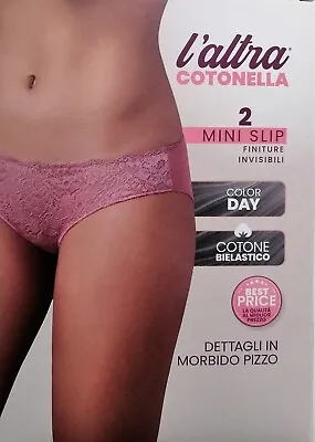 Cotonella Mini Slip In Pizzo Donna In Cotone 1 Conf. Contiene 2 Slip Art.GD249 • 14.40€
