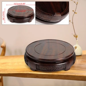 Chinese Wooden Display Stand Hand Carved Round Pedestal Bonsai Teapot Vase Base - Picture 1 of 12