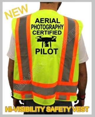 AERIAL PHOTOGRAPHY CERTIFIED Done PILOT SAFETY GREEN VEST HI-VISIBILITY  FAA NEW - Image 1 of 4