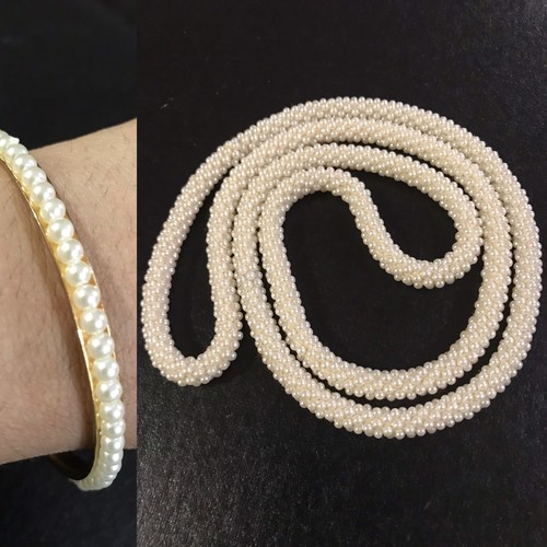 OFF WHITE Collana continua corda a grappolo perle finte bianco sporco vintage bracciale 30” 7 5