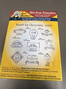 Vintage Aunt Martha's Hot Iron Transfer Embroidery 4005 Death By Chocolate NEW - Foto 1 di 1