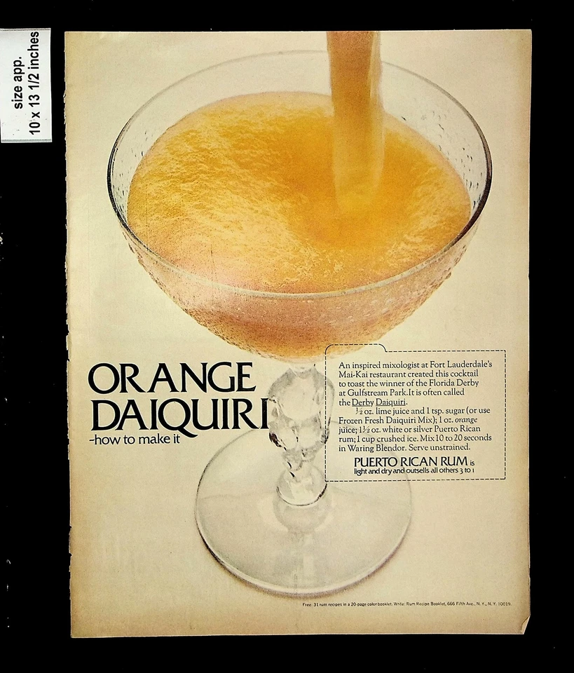 Ron puertorriqueño Daiquiri naranja 1969 impresión vintage anuncio 14637 Foto 1 de 1