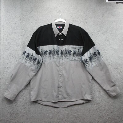 Scorpio USA Horses Vintage Pearl Snap Long Sleeve Shirt Mens M Cowboy Gray - Image 1 of 4