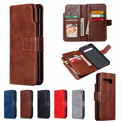 Cartera de cuero abatible de color liso 9 paquetes de tarjetas soporte teléfono celular accesorios estuche Foto 1 de 4