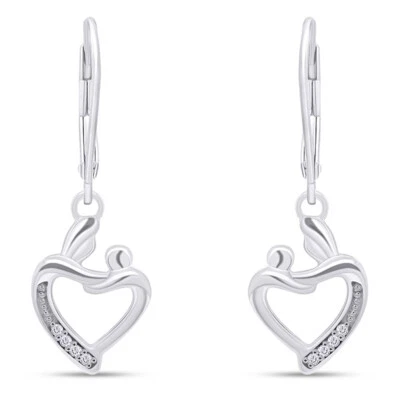 Pendientes de plata de ley 925 con detalles de diamantes redondos narurales para madre y bebé Foto 1 de 4