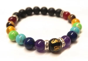 7Chakra Energie Heilung Naturstein Armband Hämatit Tigerauge Obsidian Armreif - Bild 1 von 4