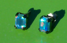 AVON VINTAGE BLUE FACETED IRIDESCENT RECTANGLE EARRINGS SILVER TONE 3/8'' LONG