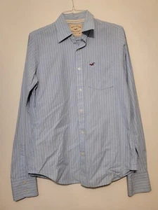 Hollister Button Down Dress Shirt Mens M Med Blue Striped Collared Long Sleeves - Picture 1 of 5