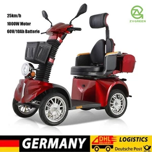 1000W Seniorenmobil 4-Rad Mobilität Roller Elektromobil 60V/20Ah 25km/h Rot - Bild 1 von 11