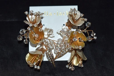 New BELLA + JACK  Rhinestone Earrings Drop Sateen Gold 2.5"L - Image 1 of 4