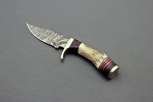 Custom Hand Forged Damascus Steel Hunting Camping Knife Stag/Antler horn sheath - Picture 1 of 6