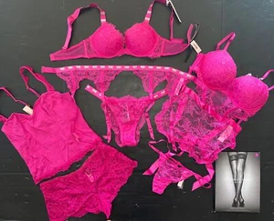 Victoria's Secret 32B,34DD BRA+S CAMI SET+garter+BABYDOLL PINK SHINE STRAP HEART - Picture 1 of 15