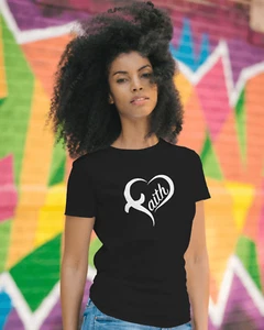 T-shirt donna fede cuore aperto cristiana 100% cotone vinile design novità regalo - Foto 1 di 6
