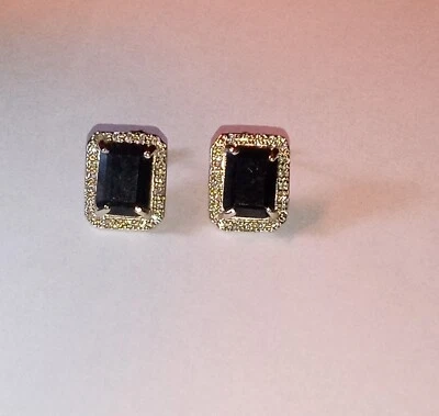 3.95 Ct Diffusion Black Sapphires,0.24ct Diamond Solid Sterling Silver Earrings  - Image 1 of 4