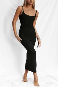 Women Backless Maxi Tank Bodycon Sleeves Dress in Black Size M - Picture 1 of 4