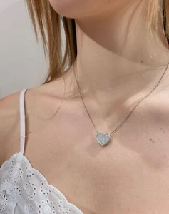 COLLANA CON CIONDOLO A CUORE ZIRCONI BIANCHI IN ARGENTO 925 RODIATO DONNA - Foto 1 di 4