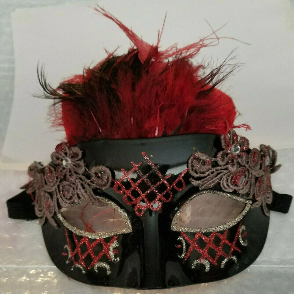 MASQUERADE MARDI GRAS MASK/HEAD DRESS-HOLIDAY-COSTUME REAL FEATHERS-HANDMADE - Image 1 of 1