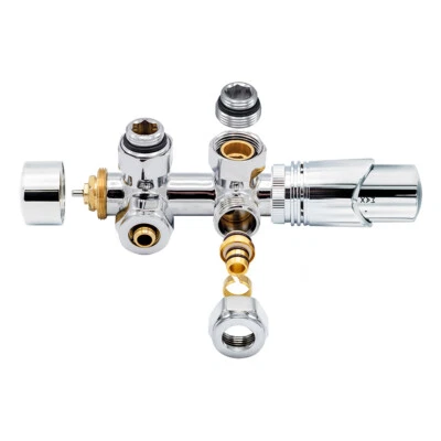 Anschlussgarnitur Mittelanschluss Multiblock Eck Chrom 1/2" PEX 16x2mm Konus M30 - Bild 1 von 4