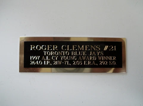 Roger Clemens Blue Jays 1997 Cy Young Baseball Card Plaque Nameplate 1" X 3" Cover