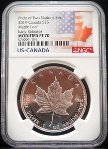 2019 Canada $5 1oz .9999 silver Maple Leaf Pride of Two Nations NGC MS70 - Picture 1 of 2