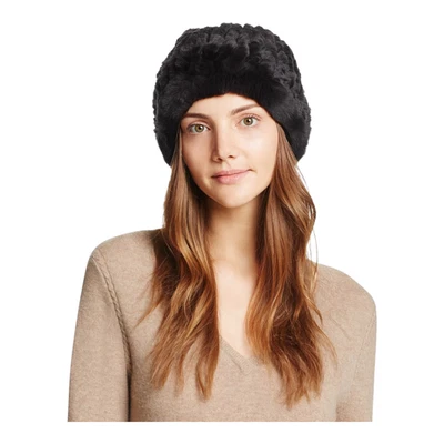 Surell Women’s Rex Rabbit Fur Knit Slouch Beanie Hat Black One Size - Image 1 of 3