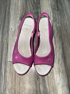Crocs Sandals Womens Size 8 Open Toe Wedge Slide Pink Slip On - Bild 1 von 4