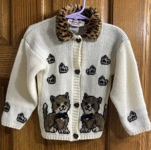 Vintage Heartworks Sweater Small 2T Toddler Cat Cheetah Faux Fur Hearts - Picture 1 of 5