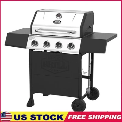 Parrilla de gas propano de 4 quemadores con estante de calentamiento rejillas de hierro fundido de fácil limpieza nueva Foto 1 de 4