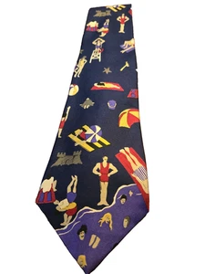 Perry Ellis Portfolio Novelty Vtg Beach Graphic Italian Silk Necktie  US Gift - Picture 1 of 7