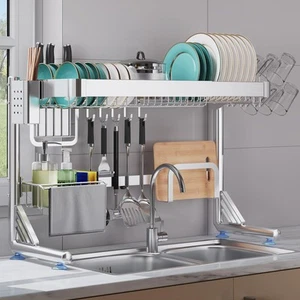 Over The Sink Dish Drainer Drying Rack, 2 Tier Adjustable Width (20.87'' to 3... - Picture 1 of 7