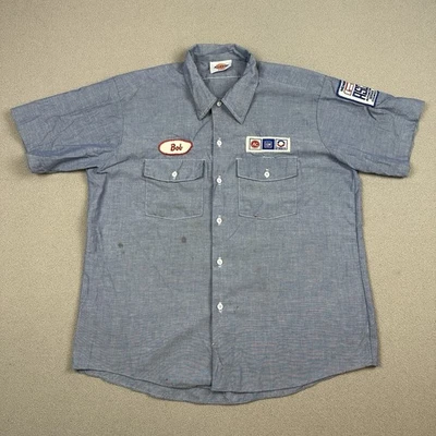 Camisa De Colección Dickies Para Hombres XL Azul Cambray Trabajo Mecánico EE. UU. Trabajada con Botones Foto 1 de 4