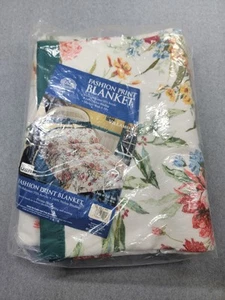 Coperta vintage Beacon bordo raso doppia completa bianca rosa floreale cottage USA NUOVA - Foto 1 di 10