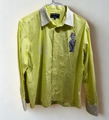 Peter Polo Shirt Mens XL Yellow Button Down Long Sleeve Preppy Sport Elephant - Image 1 of 4