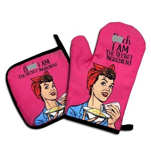 Funny Oven Mitts & Pot Holders 2-Piece Silicone Set Kitchen Gift Non-Slip - Picture 1 of 5