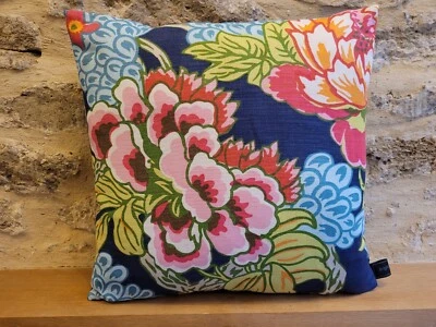 Thibaut Honshu Bright Royal Linen Dynasty & Blue Velvet Fabric Cushion Cover E - Image 1 of 4