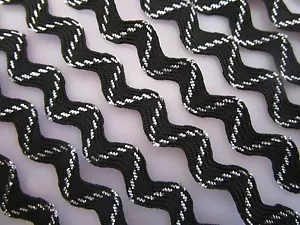 7 METER Zackenlitze Schwarz Silber 5mm Borte Zick zack  RR 111 - Bild 1 von 3