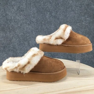 Jessica Simpson Slippers Womens 8-9 Tipped Fur Platform Clog Brown Closed Toe - Picture 1 of 17