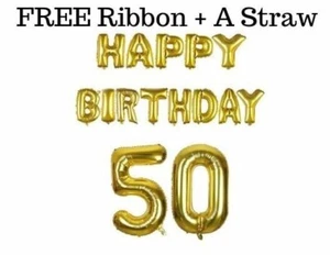 16" Gold Happy Birthday Foil Bunting Banner Confetti 18/21/30/40/50/60 Balloons - Picture 1 of 13