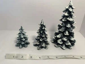 Vintage 90s Department 56 Village Set of 3 Evergreen Trees Cold Cast Porcelain A - Picture 1 of 5