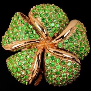 NATURAL 176 PCS GREEN TSAVORITE GARNET ROUND STERLING 925 SILVER FLOWER RING 8 - Picture 1 of 6